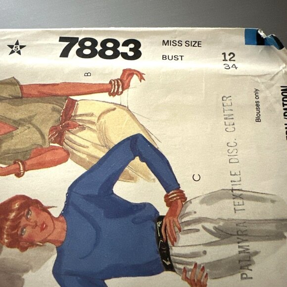 Vintage 80s McCalls 7883 Blouse Top Shirt Size 12 Sewing Pattern Women Cut - Picture 3 of 5